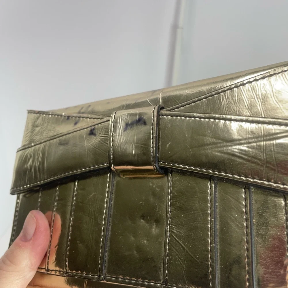 Zac Posen New York Shirley bow mini Gold Leather Crossbody or Clutch bag - Picture 15 of 16